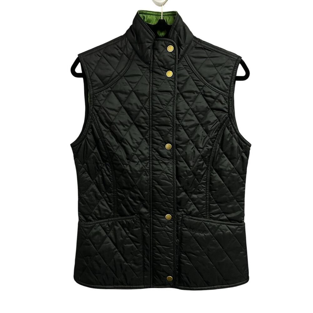 Barbour Black Green Summer Liddesdale Gilet Zip & Snap Button Vest Womens US 4